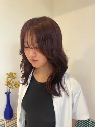 ミディアム カラー ヘアアレンジ ブリーチハイトーン みほのヘアスタイル