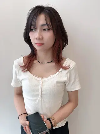 セミロング カラー ベージュ/インナー カラー🤍Rieのヘアスタイル