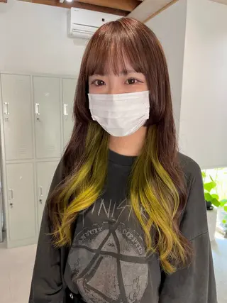 ロング カラー ブリーチなしカラー ダブルカラーエクステのヘアスタイル