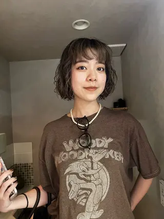 ミディアム パーマ nishido ハイライト/メンズのヘアスタイル