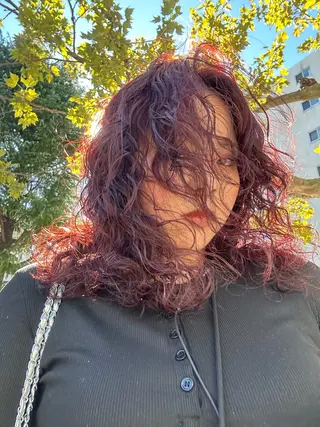 ミディアム カラー パーマ ayano🍒パーマ 暖色カラーのヘアスタイル