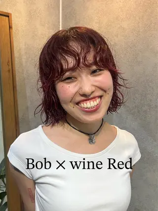 ショート カラー パーマ ボブ/プツッとボブ/ 暖色カラー/モエのヘアスタイル