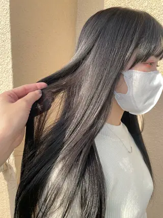 ロング カラー ブリーチなしで透け感 暖色カラーボブaoiのヘアスタイル