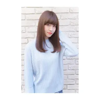 セミロング カラー パーマ アオガミ （前髪顔周りカット）のヘアスタイル