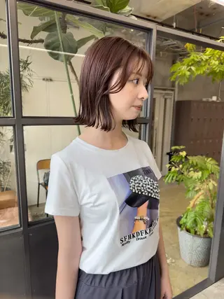 ミディアム カラー 愛加メンズパーマ・ ボブ・ピンクカラーのヘアスタイル