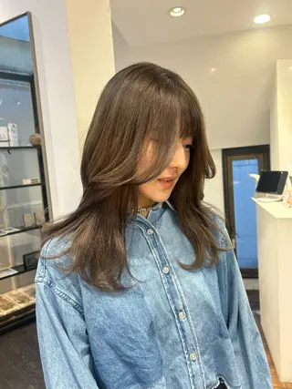 ミディアム カラー パーマ レイヤー/透明感/ ブリーチなし/わかなのヘアスタイル