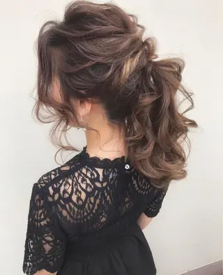 セミロング カラー ヘアアレンジ ハイライト、レイヤー カット/西梅田/中西のヘアスタイル