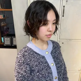 ショート パーマ 暖色艶カラー /RIONAのヘアスタイル