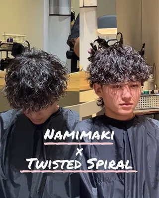 ミディアム パーマ メンズ ナカムラ ツバサのヘアスタイル