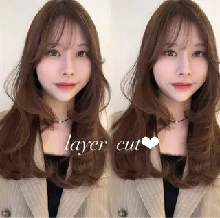 ロング カラー レイヤーカット、 大人可愛い　中村美羅のヘアスタイル
