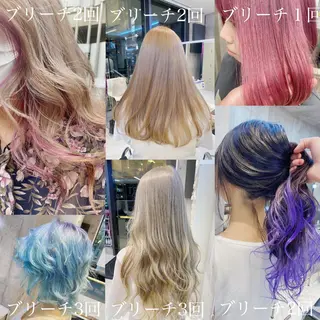 ロング カラー メンズ JuNブリーチに 縮毛矯正するプロのヘアスタイル
