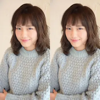 ミディアム カラー パーマ 嶋佐 昌大 シマサマオのヘアスタイル