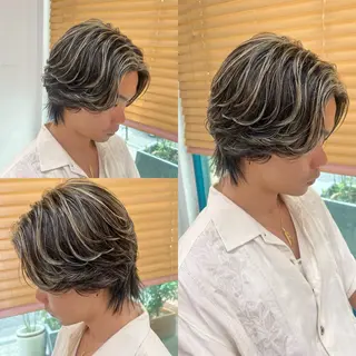 ミディアム カラー メンズ バレイヤージュ/ シャドウルーツ/安室のヘアスタイル