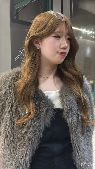 ロング 韓国ヘア/ブリーチ無 しWカラー/オリーブのヘアスタイル