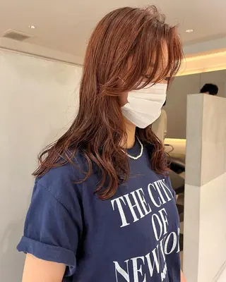 セミロング カラー minami🪷 暖色カラーのヘアスタイル
