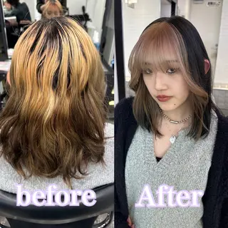 ミディアム ハイトーン/ウルフ /エクステ/ましろのヘアスタイル