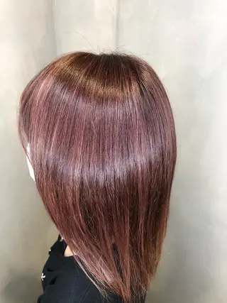 ミディアム カラー ハイダメージ毛 縮毛矯正のヘアスタイル