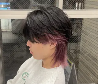 カラー パーマ ヘアアレンジ メンズ メンズウルフ🐺♡ ピンク♡ヘアメ🎀のヘアスタイル