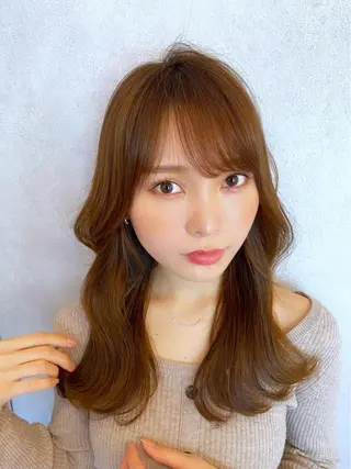 セミロング カラー 新宿/韓国風レイヤー 髪質改善/渋谷直樹のヘアスタイル