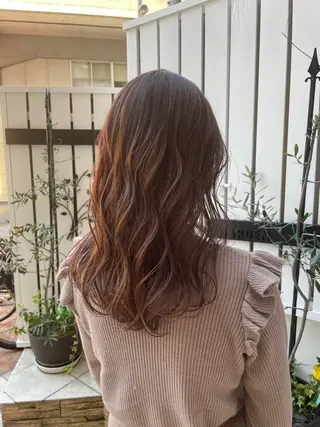 ロング 縮毛矯正×髪質改善 カラー×クロスパーマのヘアスタイル