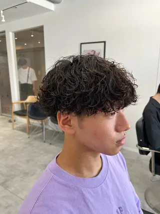 ショート パーマ メンズ 波巻きスパイラル🌀 新潟/万代/山下優のヘアスタイル