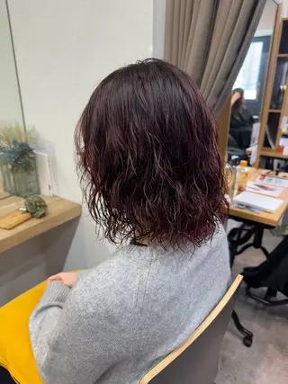 セミロング カラー パーマ 縮毛矯正/艶暖色 カラー/パーマひふみのヘアスタイル