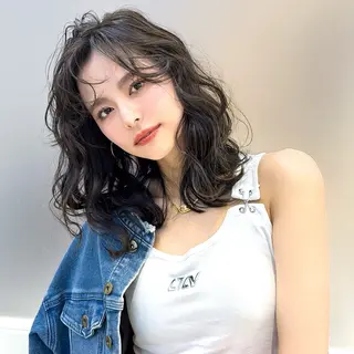 ミディアム カラー 韓国ヘア♡ 顔まわりカットayaのヘアスタイル