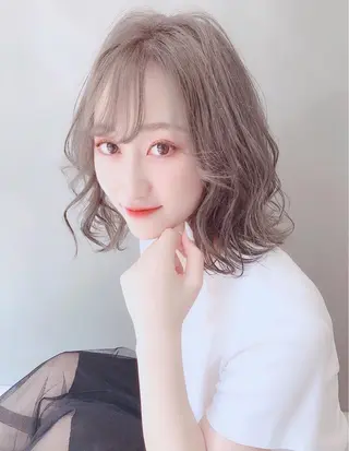 ミディアム カラー パーマ ヘアアレンジ EIGHTSOL博多 筑紫口店 溝口里穂のヘアスタイル