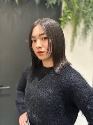 ミディアム カラー 似合わせ前髪／ 小顔カット🎀そうのヘアスタイル