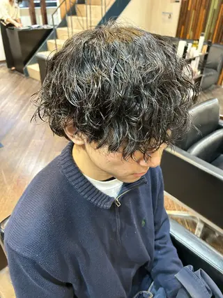 ミディアム パーマ メンズ 大阪/梅田/シャドウ パーマ/ノボリユウタのヘアスタイル
