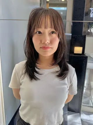 ミディアム カラー パーマ KOHNO/ブリーチ なし/透明感カラーのヘアスタイル