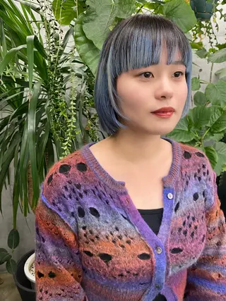 ミディアム カラー 似合わせカット レイヤーボブウルフのヘアスタイル