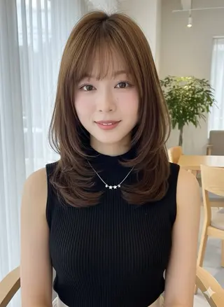 セミロング こう レイヤーカット カラー まつげパーマのマツエク・マツパデザイン