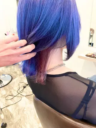 ミディアム カラー ブリーチ毛縮毛矯正 長谷川のヘアスタイル