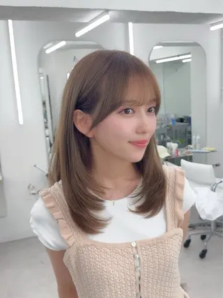 ミディアム カラー ヘアアレンジ 最小顔周りカット/ くびれヘア/窪田洸希のヘアスタイル