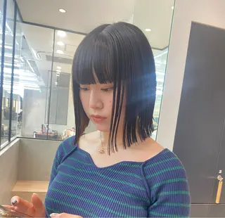 ミディアム カラー ボブ縮毛矯正 韓国レイヤーRINAのヘアスタイル