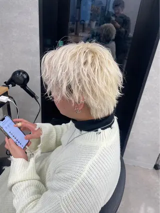 カラー パーマ ヘアアレンジ メンズ Ryo横浜韓国ヘア/ ハイトーン/縮毛矯正のヘアスタイル