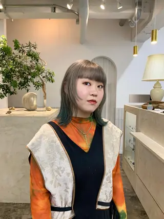 ミディアム カラー 似合わせカット ケアパーマ喜来雅由のヘアスタイル