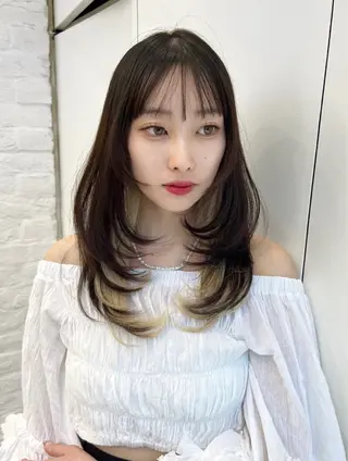 ロング カラー 韓国ヘア♡ 顔まわりカットayaのヘアスタイル