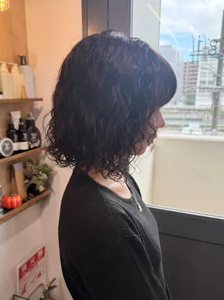 ミディアム パーマ 縮毛矯正/艶ブラウン カラー/ヘアメひふみのヘアスタイル