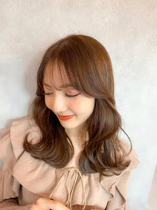 セミロング カラー 新宿/韓国風レイヤー 髪質改善/渋谷直樹のヘアスタイル