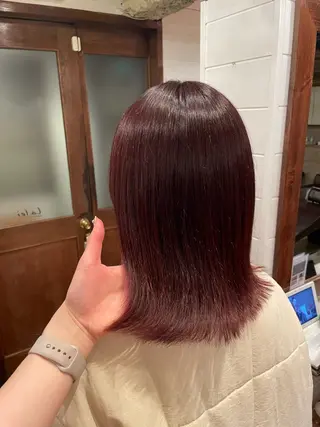 ミディアム カラー ボブ/縮毛矯正/レイ ヤー♡Natsukiのヘアスタイル