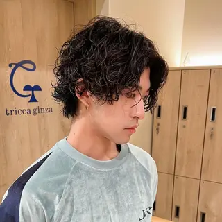 ミディアム パーマ メンズ TRICCA 銀座所属・奏羽 "メンズ ・パーマ・ショート"のヘアスタイル