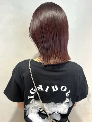 ミディアム カラー 切りっぱなしボブ 艶カラー🌷江梨🍎のヘアスタイル