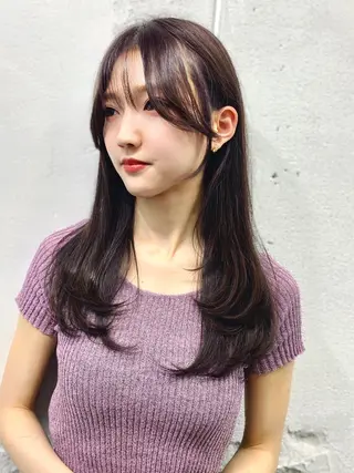 セミロング カラー ヘアアレンジ 映える顔周りカット ♥️韓国ヘア"ちぇるのヘアスタイル