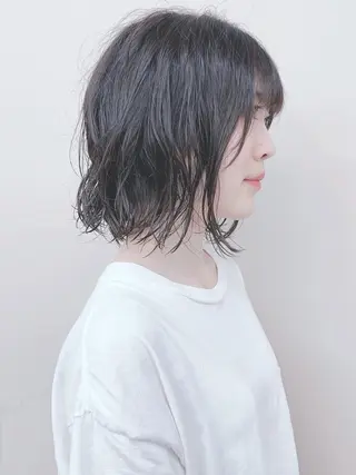 ミディアム パーマ パーマボブ/丸みボブ /くせ毛/とういのヘアスタイル