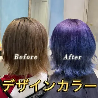ミディアム カラー ブリーチ/Wカラー/ 💙青髪 みずき💙のヘアスタイル