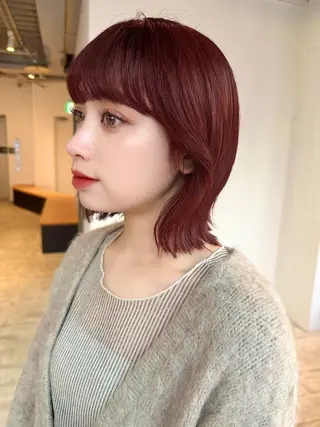 ミディアム 🌷モア 🌷暖色カラー・ボブのヘアスタイル