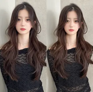 ロング ハッシュカット🖤 本格韓国🤍レイヤーのヘアスタイル