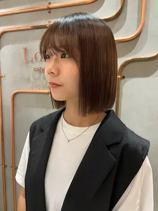 ショート カラー ボブ/巻ける縮毛矯正 /韓国レイヤーはなのヘアスタイル